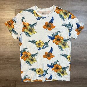 Aeropostale Floral Short Sleeve Tee - White, Orange, Yellow, Blue